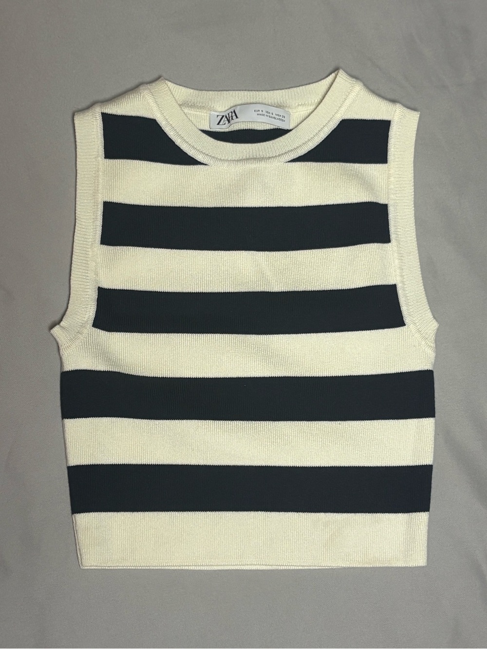 Zara Black and Cream Striped Knit Tank